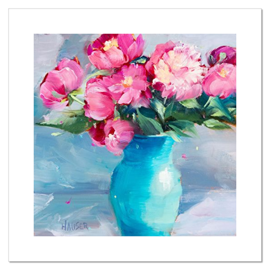 Peonies in Aqua (Print Reproduction)