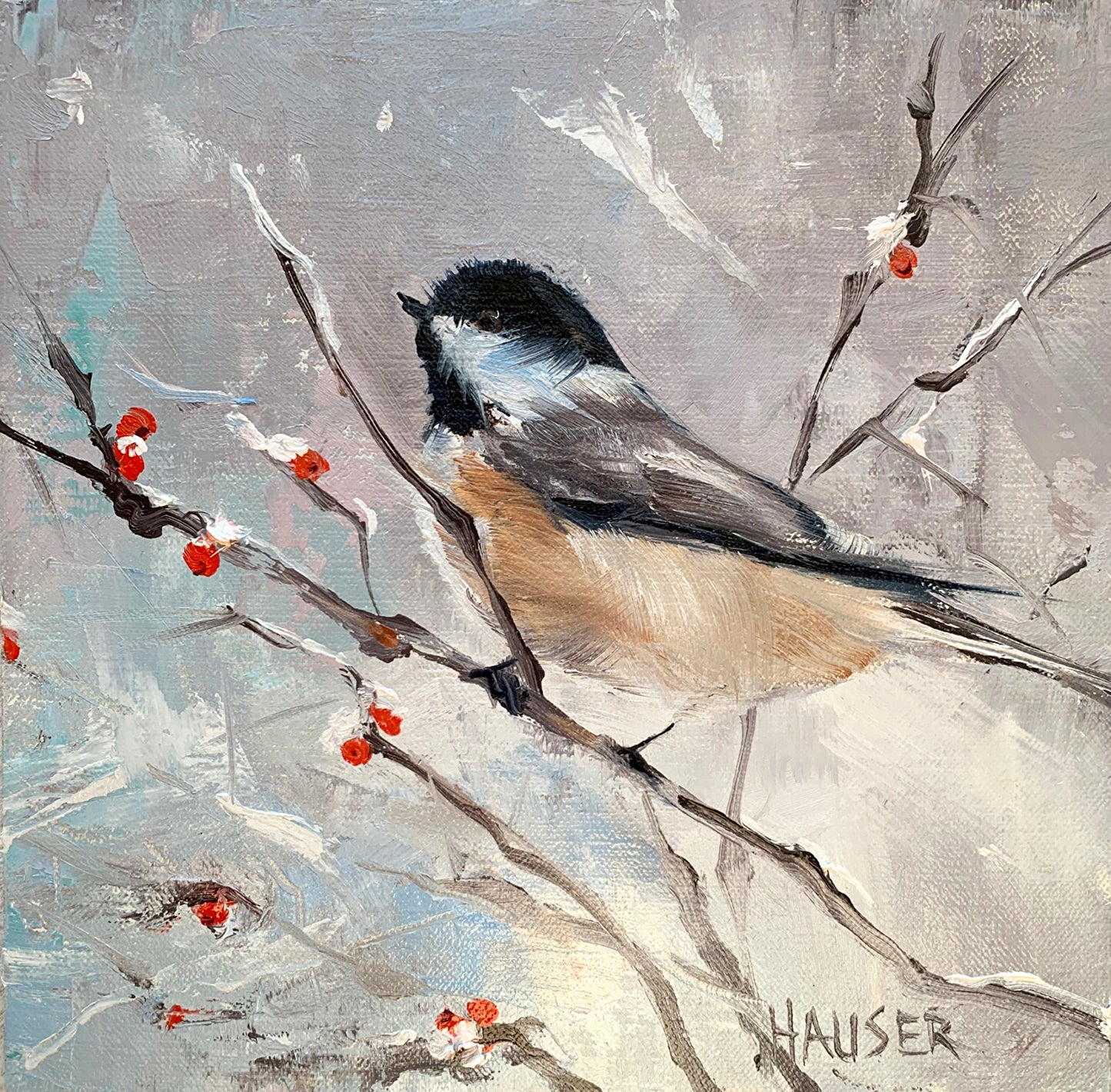 Chickadee with Winter Berries