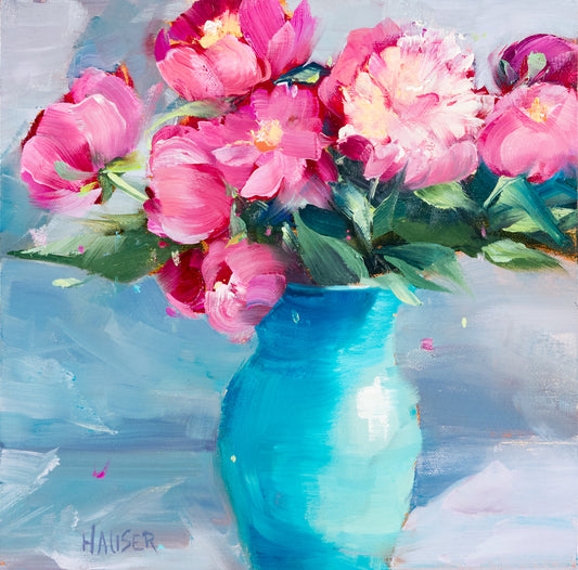 Peonies in Aqua (Print Reproduction)