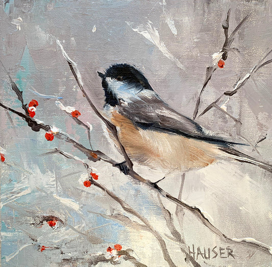 Chickadee with Winter Berries